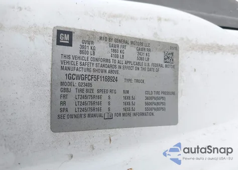 2015 Chevrolet Express 2500 Work Van из США, поврежденный, VIN 1GCWGFCF5F1168924